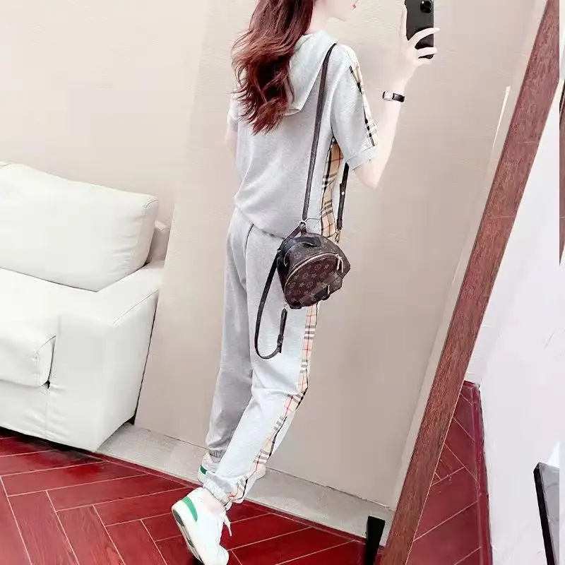 Women Grey Hooded Sweatshirt Sports Suit Summer - Image 10