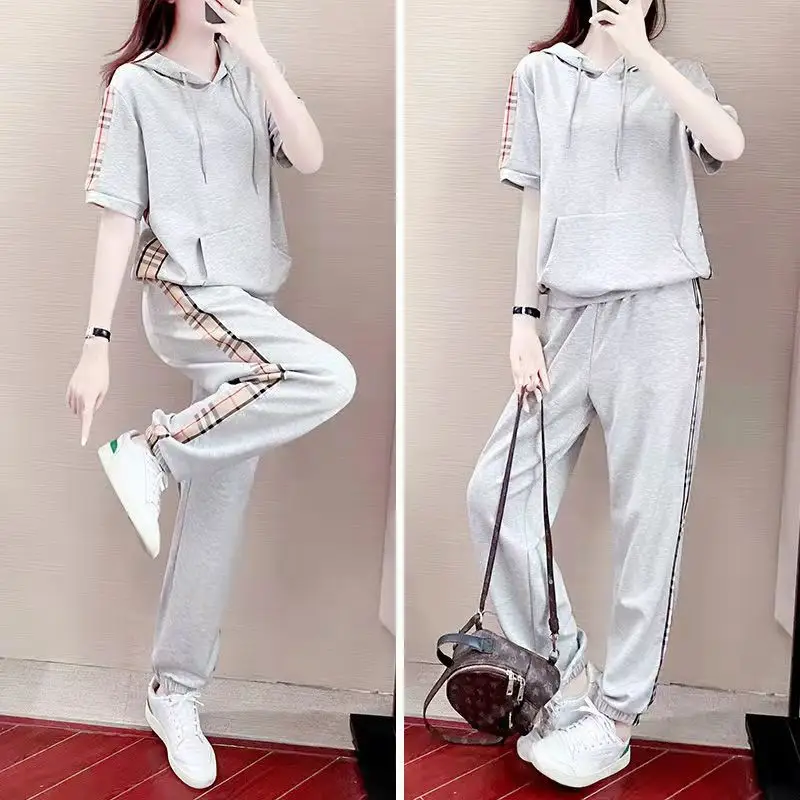 Women Grey Hooded Sweatshirt Sports Suit Summer — feature 10