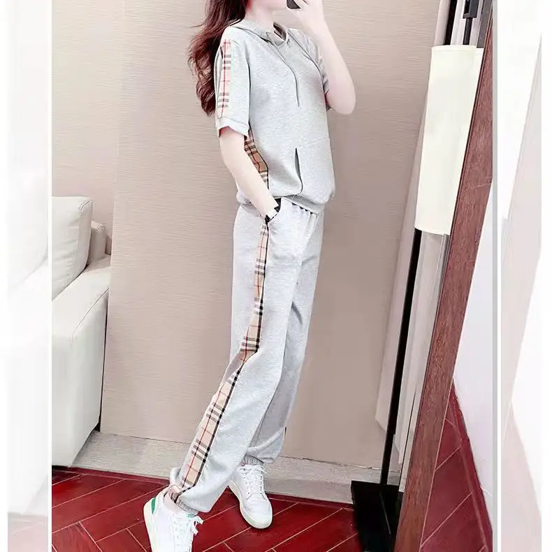 Women Grey Hooded Sweatshirt Sports Suit Summer — feature 3