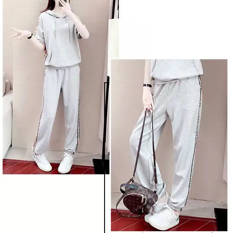 Women Grey Hooded Sweatshirt Sports Suit Summer — feature 5