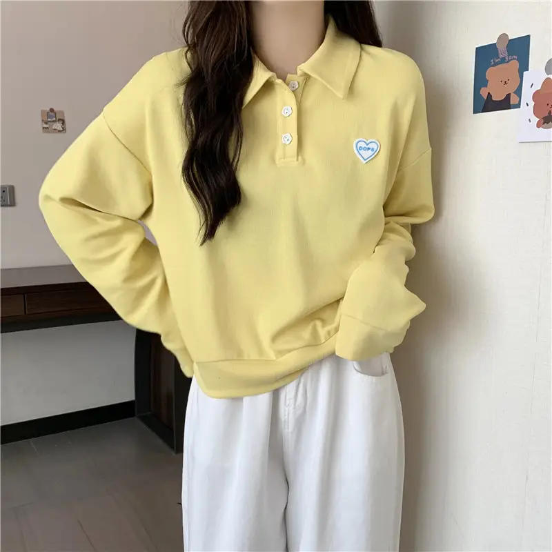 Women Purple Polo Collar Long Sleeve Top — feature 10