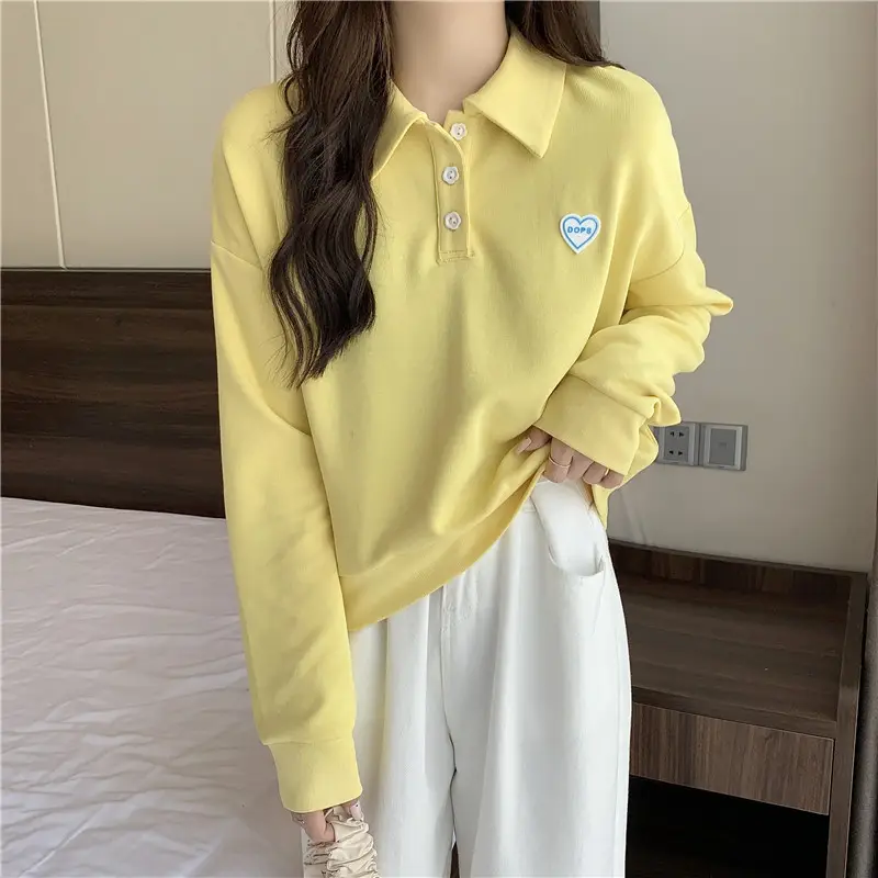 Women Purple Polo Collar Long Sleeve Top — feature 11