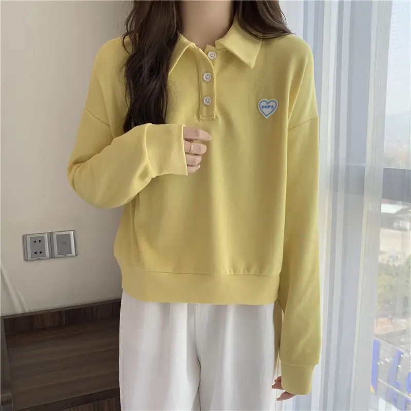 Women Purple Polo Collar Long Sleeve Top — feature 12