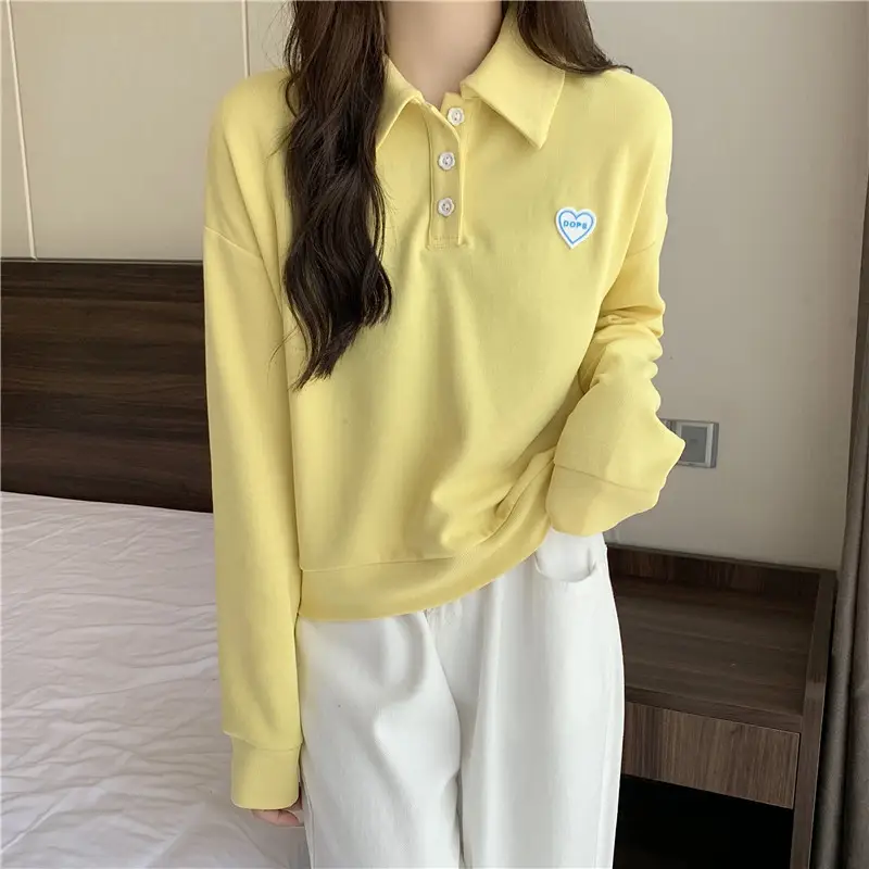 Women Purple Polo Collar Long Sleeve Top — feature 13