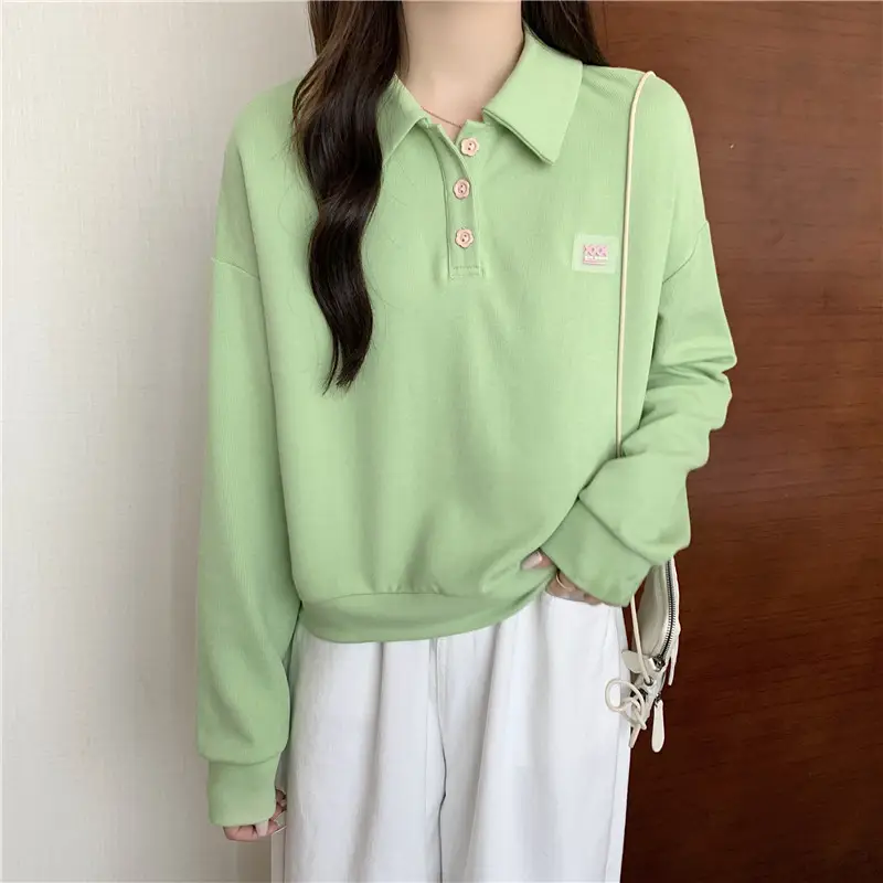 Women Purple Polo Collar Long Sleeve Top — feature 17