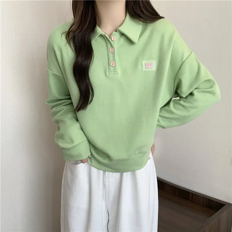 Women Purple Polo Collar Long Sleeve Top — feature 18