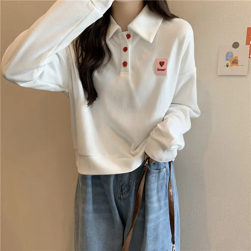 Women Purple Polo Collar Long Sleeve Top — feature 3