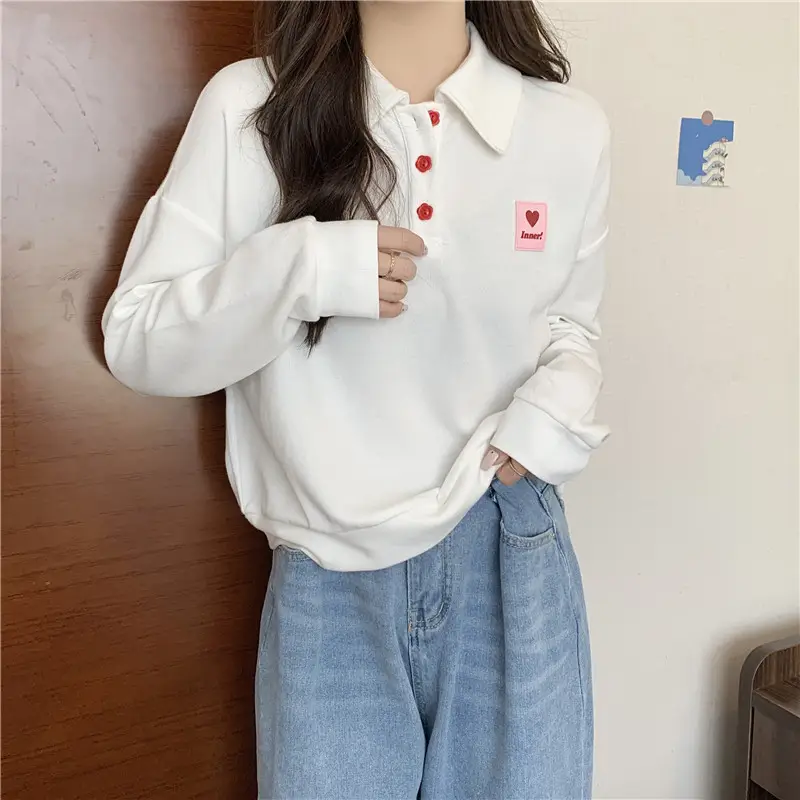 Women Purple Polo Collar Long Sleeve Top — feature 4