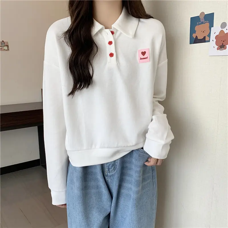 Women Purple Polo Collar Long Sleeve Top — feature 5