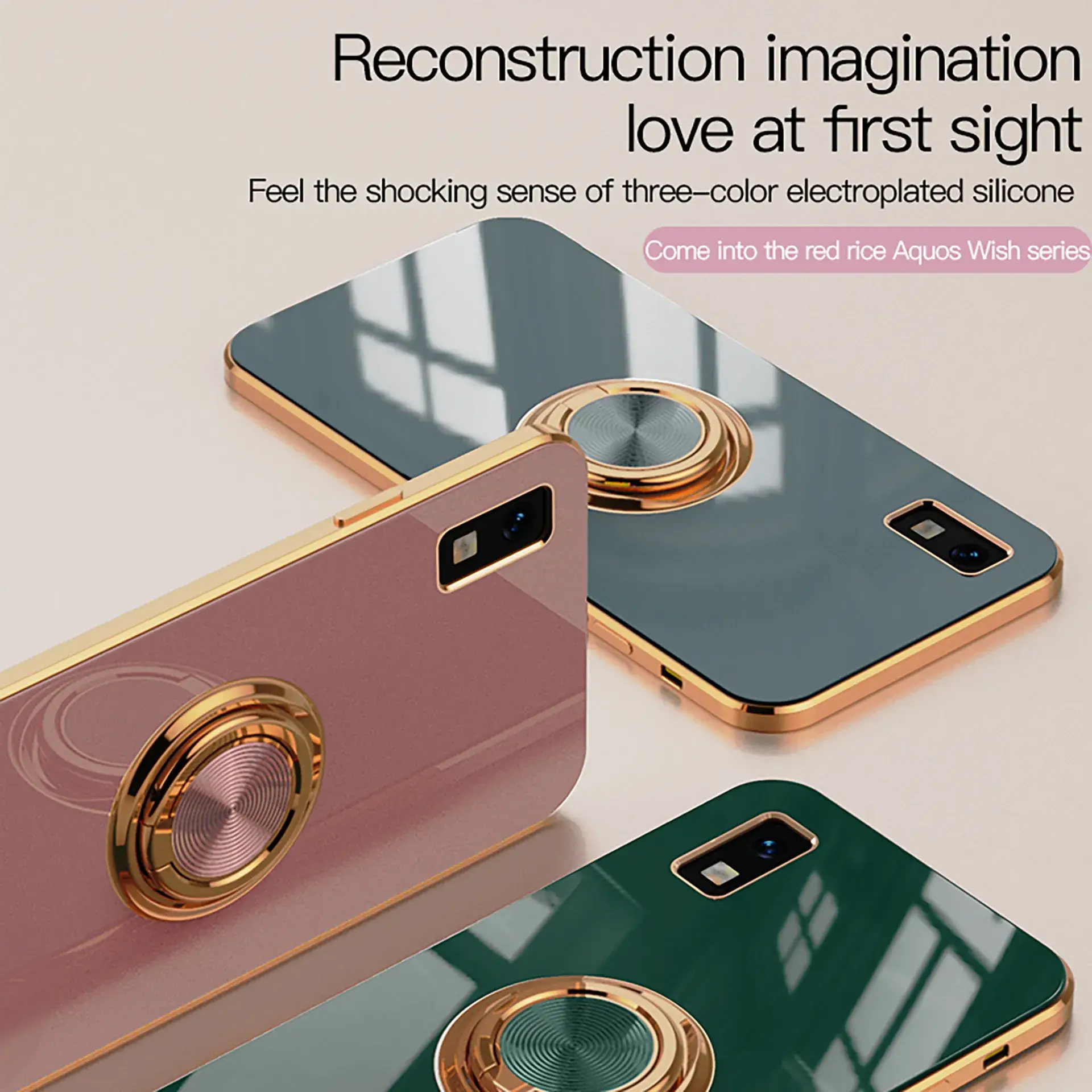 Aquos Phone Case Gold Ring Holder Solid Color - Image 10