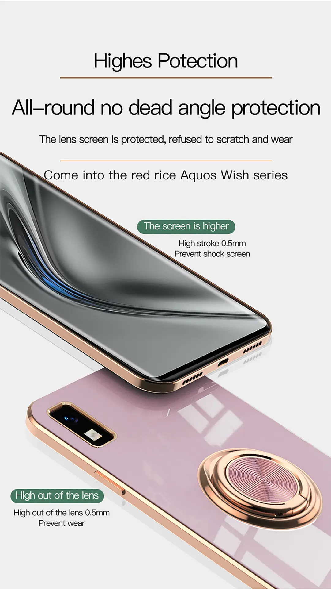 Aquos Phone Case Gold Ring Holder Solid Color — feature 9