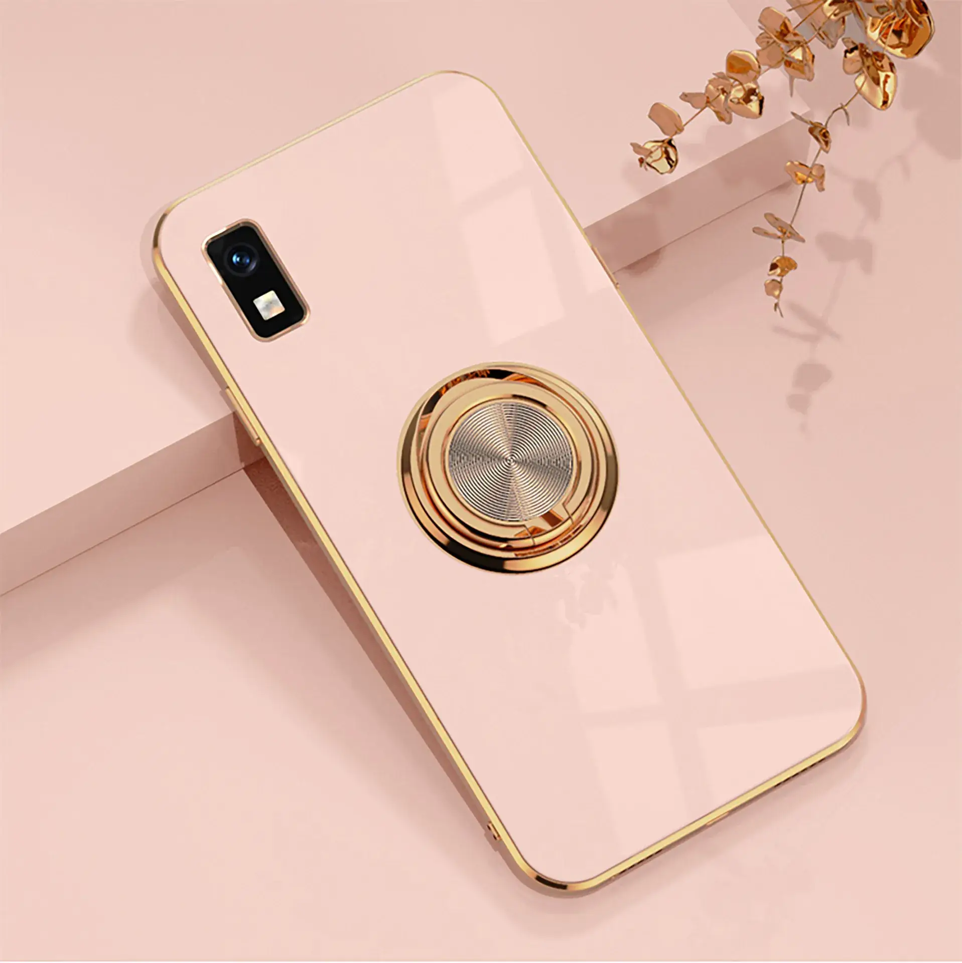 Aquos Phone Case Gold Ring Holder Solid Color