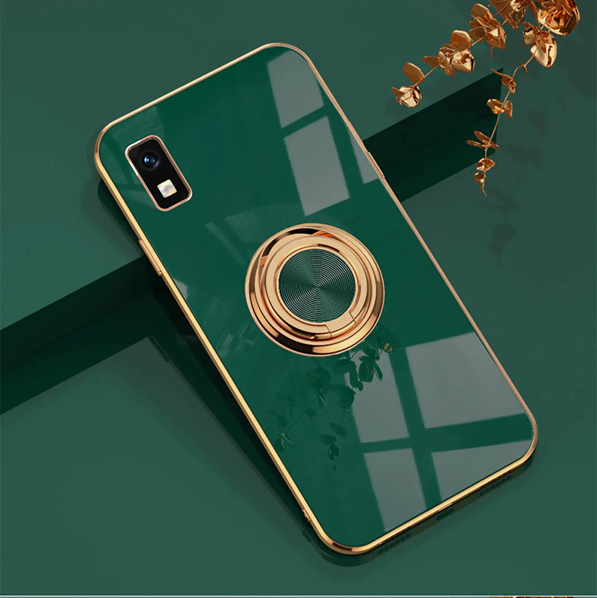 Aquos Phone Case Gold Ring Holder Solid Color - Image 2