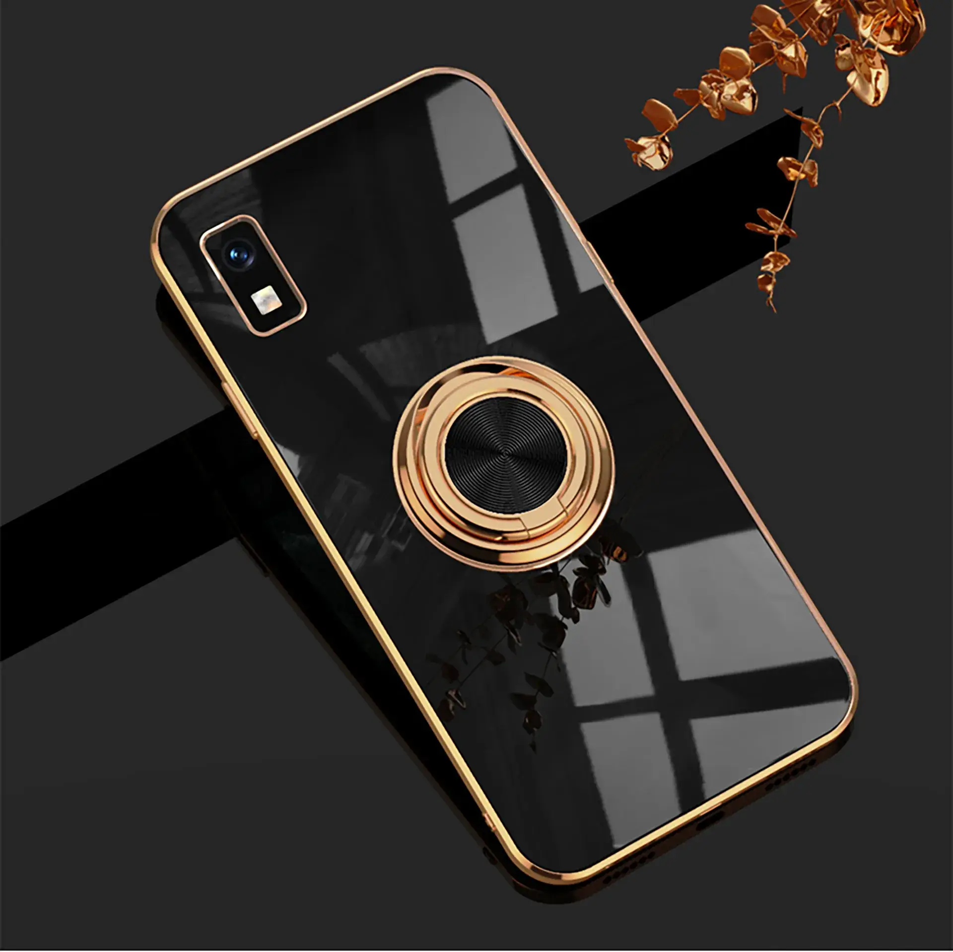 Aquos Phone Case Gold Ring Holder Solid Color - Image 3
