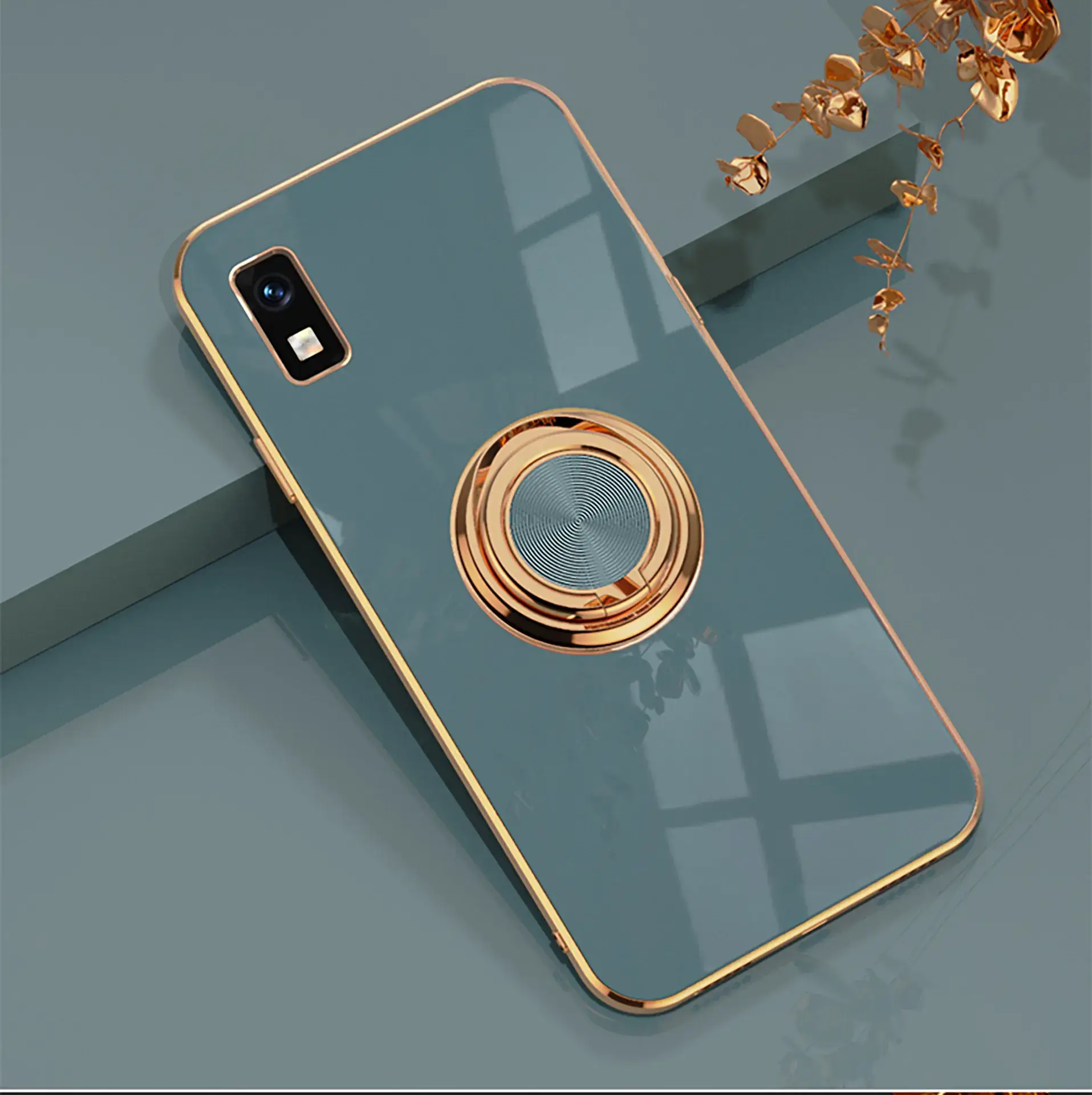 Aquos Phone Case Gold Ring Holder Solid Color - Image 4