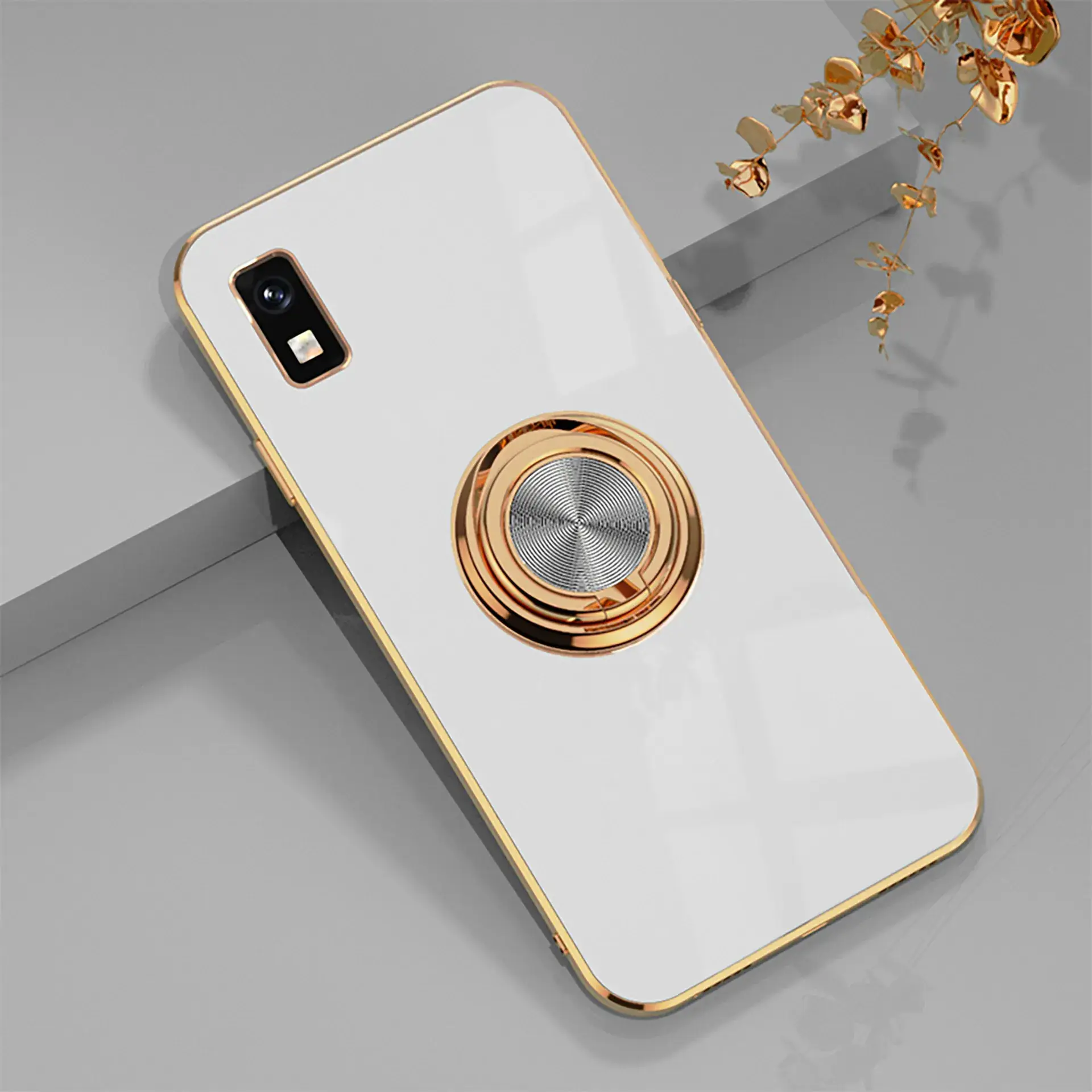 Aquos Phone Case Gold Ring Holder Solid Color - Image 5