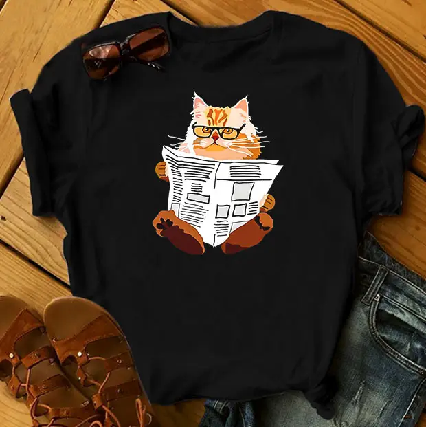 Green Cat Print T-Shirt for Women Men Casual Wear - Image 2
