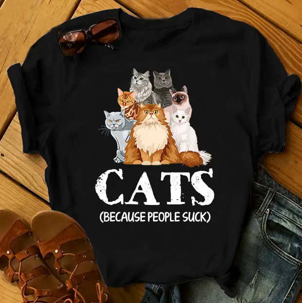Green Cat Print T-Shirt for Women Men Casual Wear - Image 3