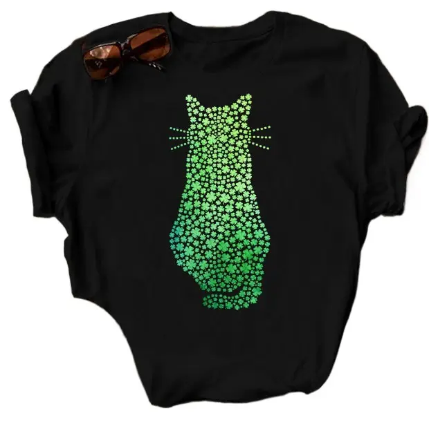 Green Cat Print T-Shirt for Women Men Casual Wear - Image 6