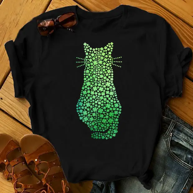 Green Cat Print T-Shirt for Women Men Casual Wear - Image 5