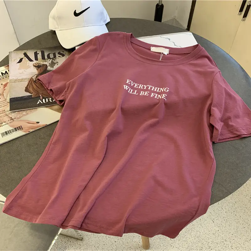 Women Cotton Loose T-Shirt Purple Summer Casual - Image 9