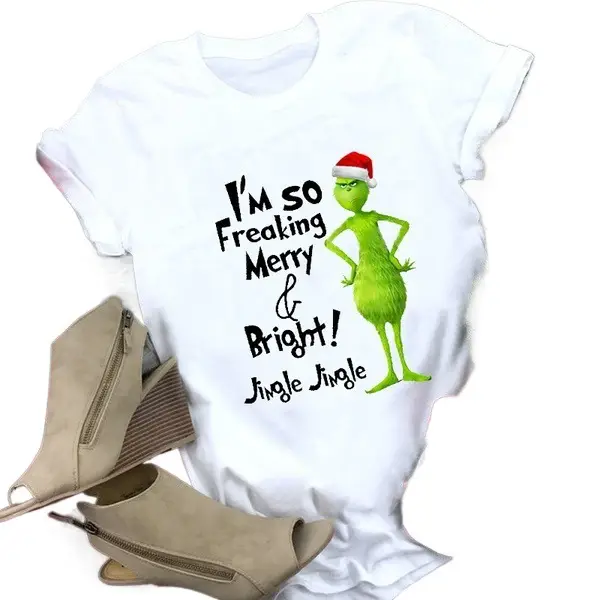 Christmas Grinch Printed T-Shirt Green Short Sleeve