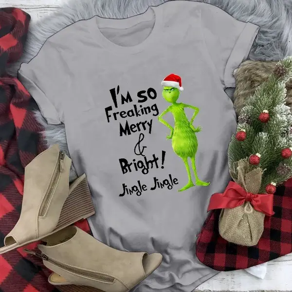Christmas Grinch Printed T-Shirt Green Short Sleeve
