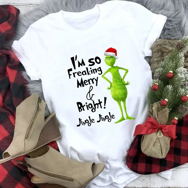 Christmas Grinch Printed T-Shirt Green Short Sleeve