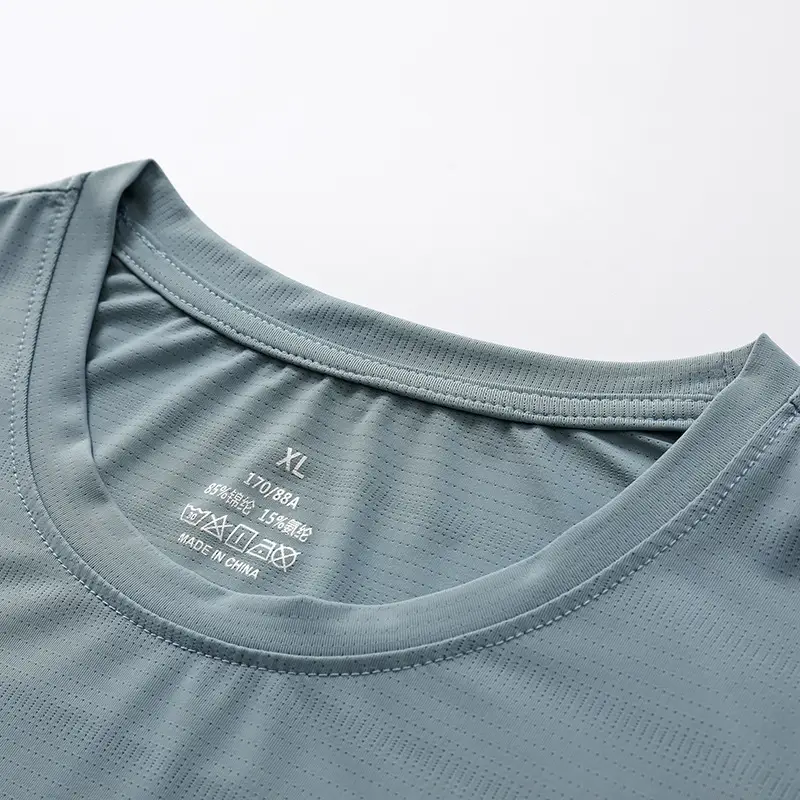 Men Ice Silk T-Shirt Elastic Quick-Drying Blue - Image 8
