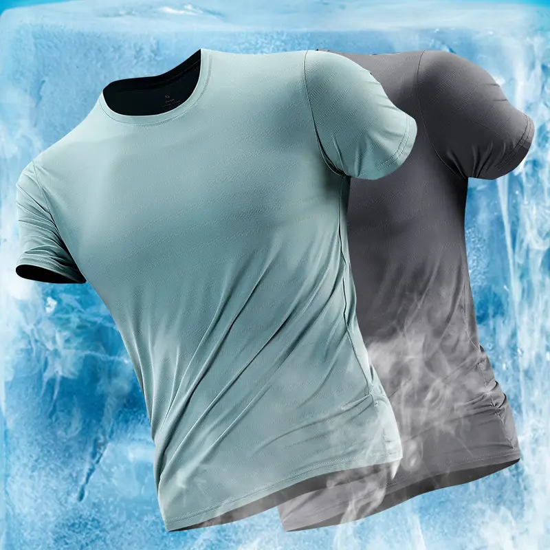 Men Ice Silk T-Shirt Elastic Quick-Drying Blue - Image 10