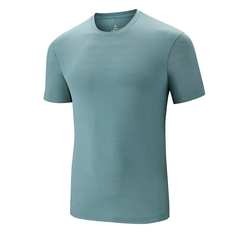 Men Ice Silk T-Shirt Elastic Quick-Drying Blue - Image 4