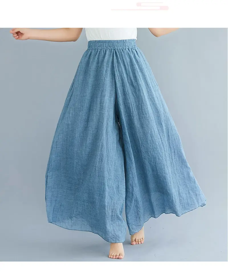 2026 Summer Linen Flared Skirt Large Size Green — feature 53