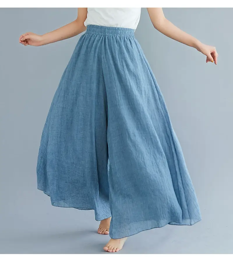 2026 Summer Linen Flared Skirt Large Size Green — feature 56