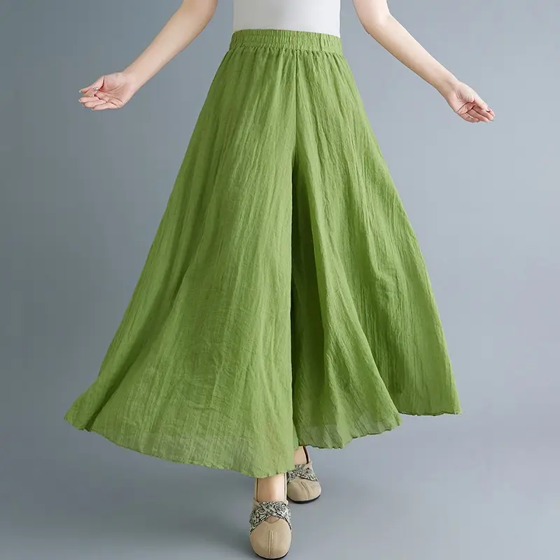 2026 Summer Linen Flared Skirt Large Size Green - Image 21