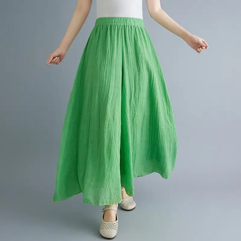2026 Summer Linen Flared Skirt Large Size Green - Image 22