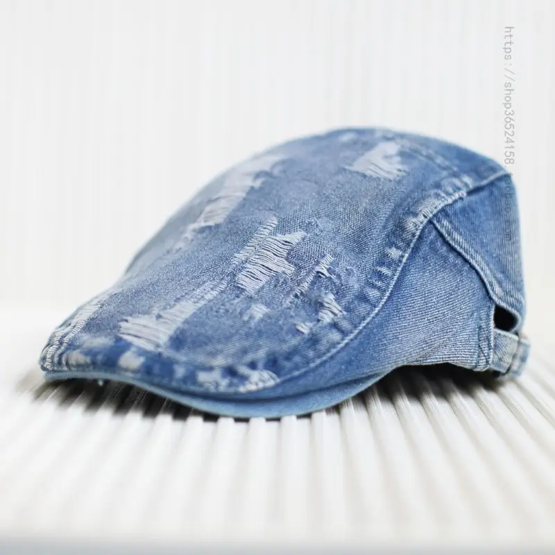 Men Distressed Hole Cap Cowboy Hat Light Blue