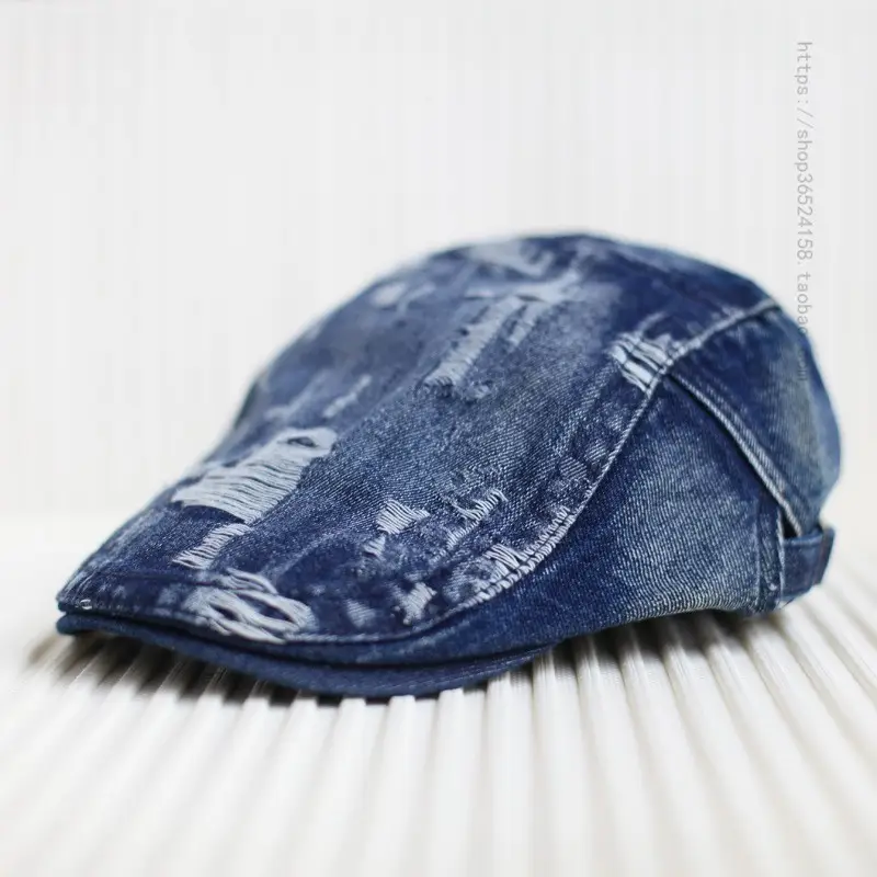 Men Distressed Hole Cap Cowboy Hat Light Blue - Image 7