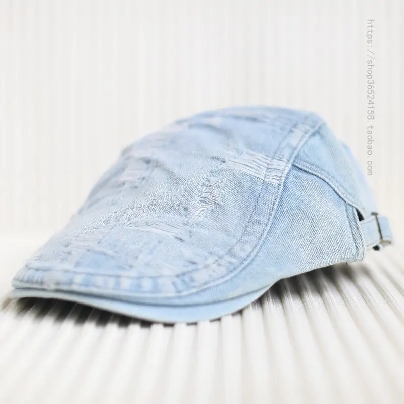 Men Distressed Hole Cap Cowboy Hat Light Blue - Image 8