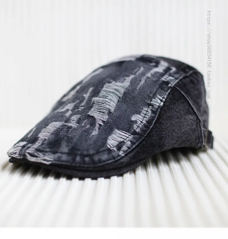 Men Distressed Hole Cap Cowboy Hat Light Blue — feature 1