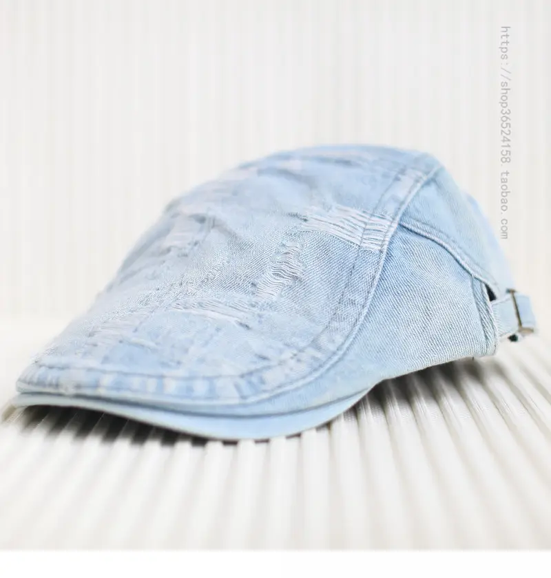 Men Distressed Hole Cap Cowboy Hat Light Blue — feature 2