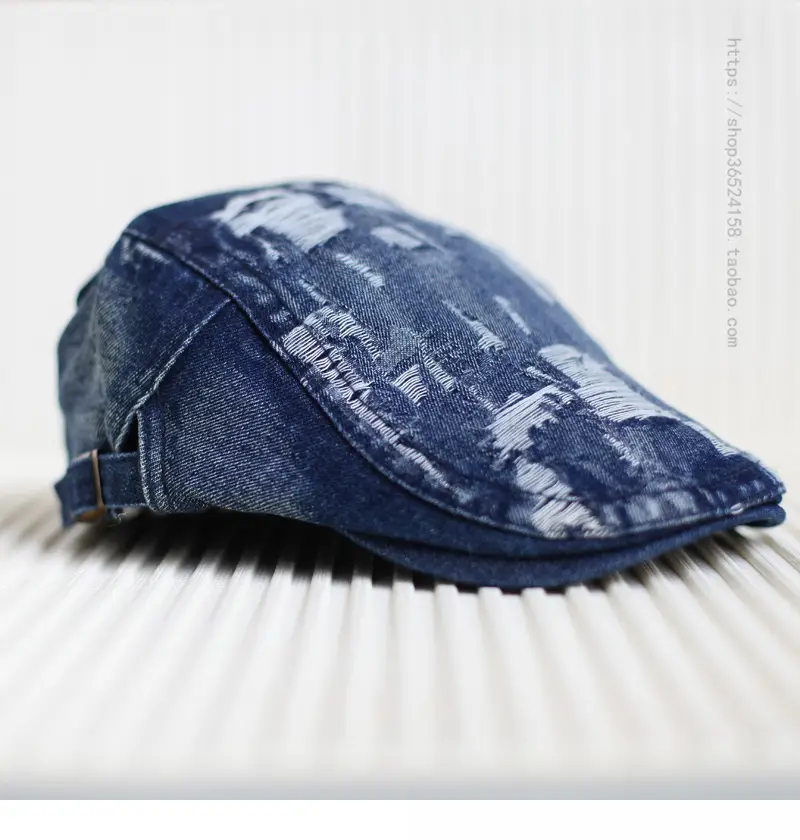 Men Distressed Hole Cap Cowboy Hat Light Blue — feature 4