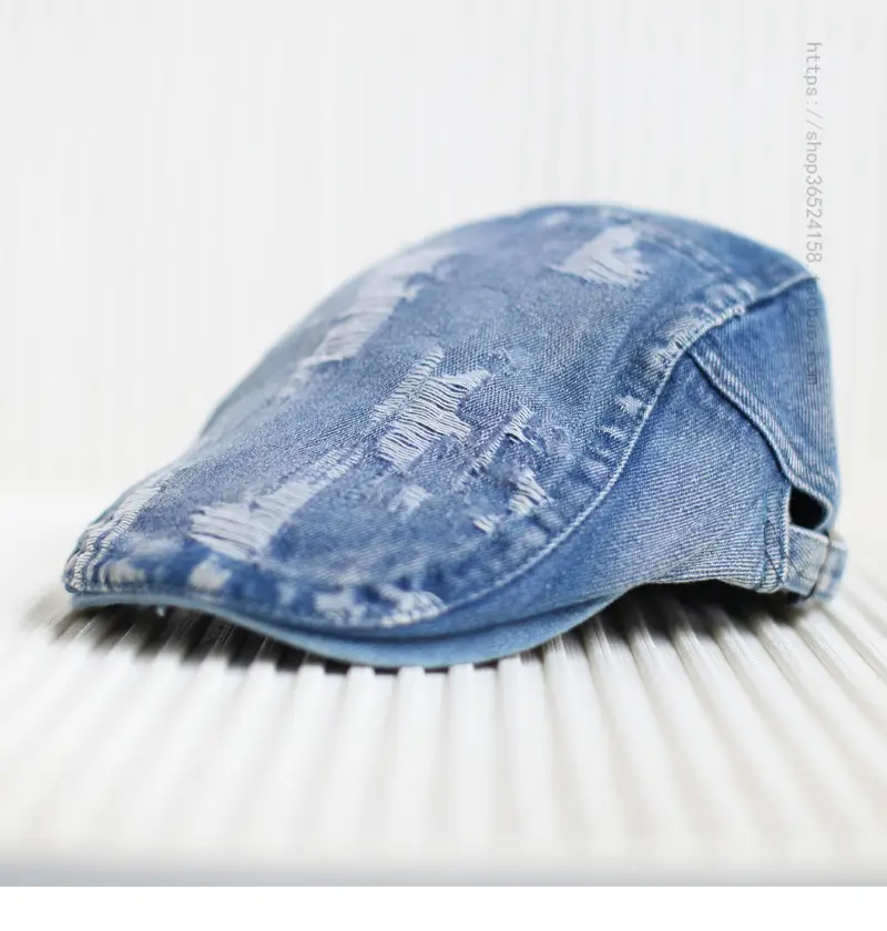 Men Distressed Hole Cap Cowboy Hat Light Blue — feature 5
