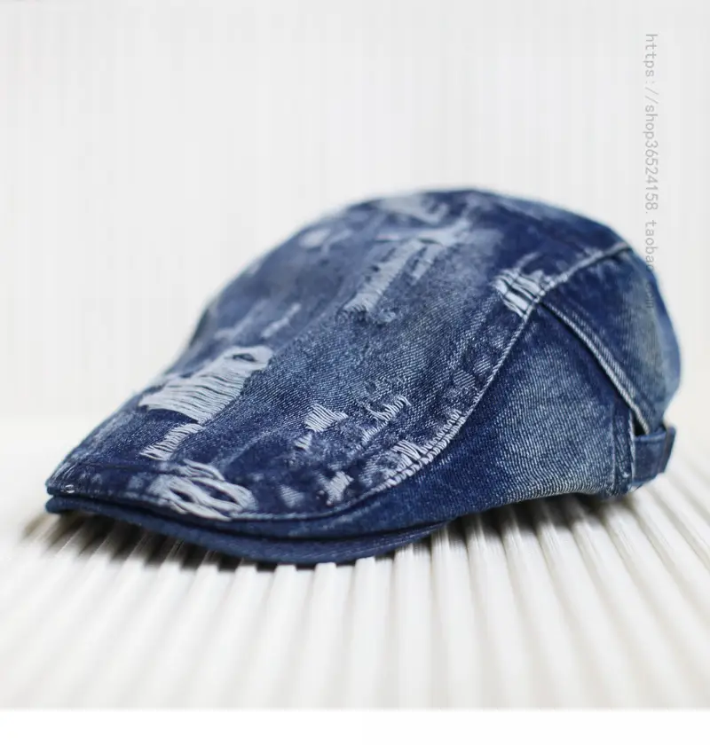 Men Distressed Hole Cap Cowboy Hat Light Blue - Image 4