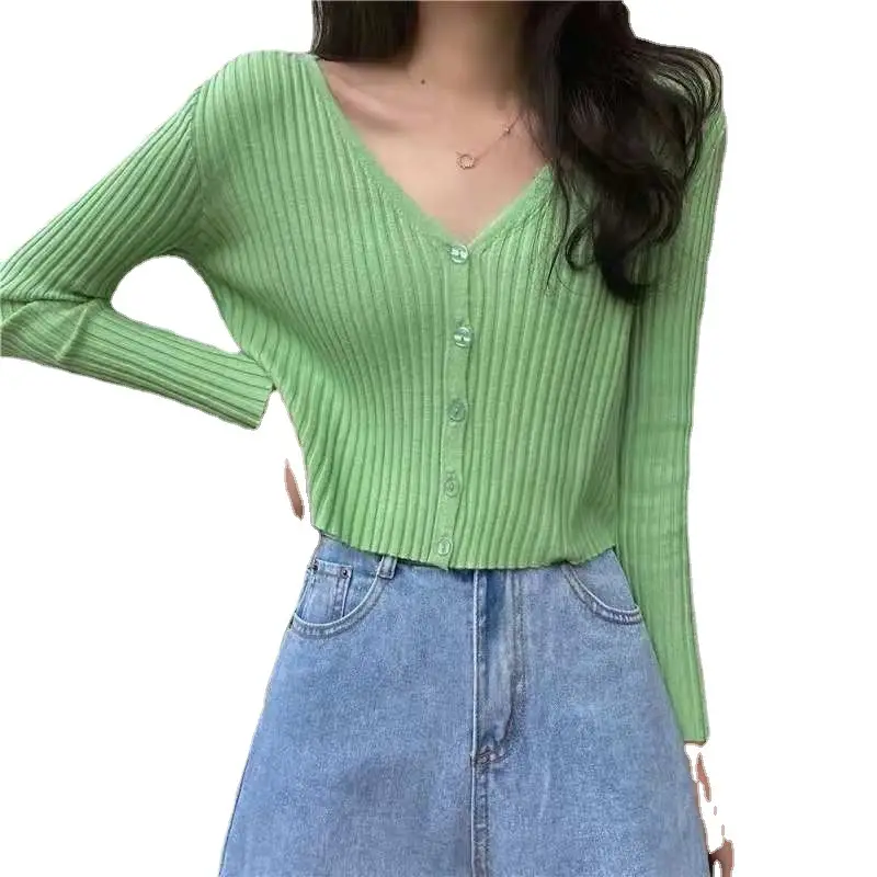 Korean Style Slim Fit V Neck Knitted Top for Women