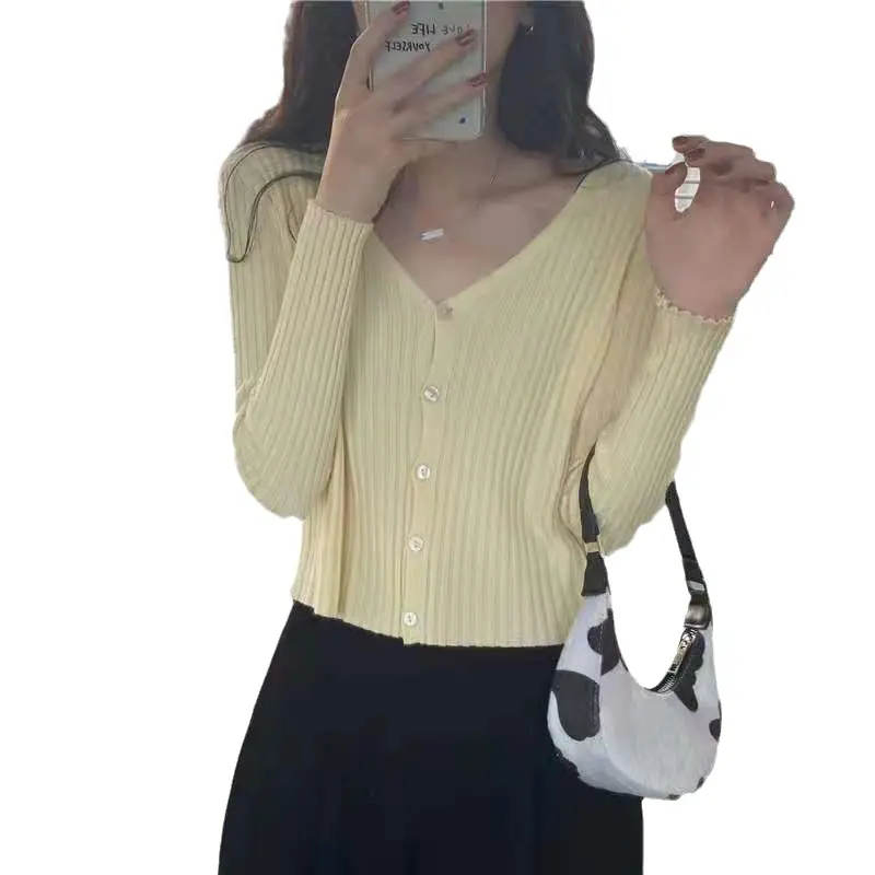 Korean Style Slim Fit V Neck Knitted Top for Women