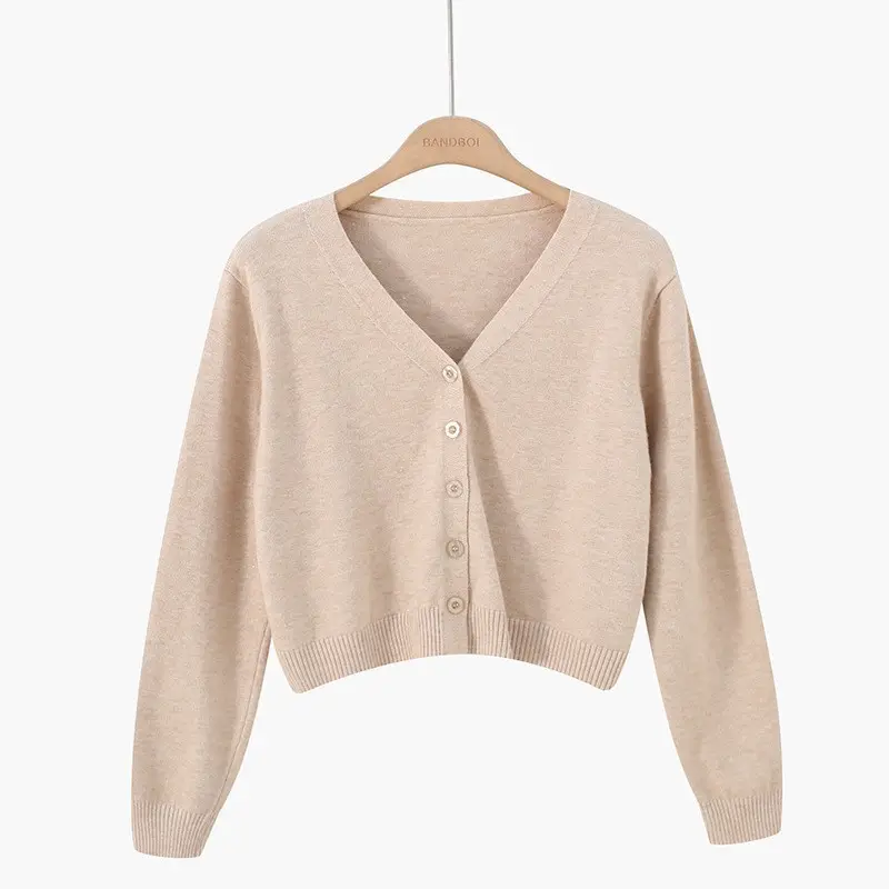 Blue V Neck Cardigan Long Sleeve Ice Silk Knit Women