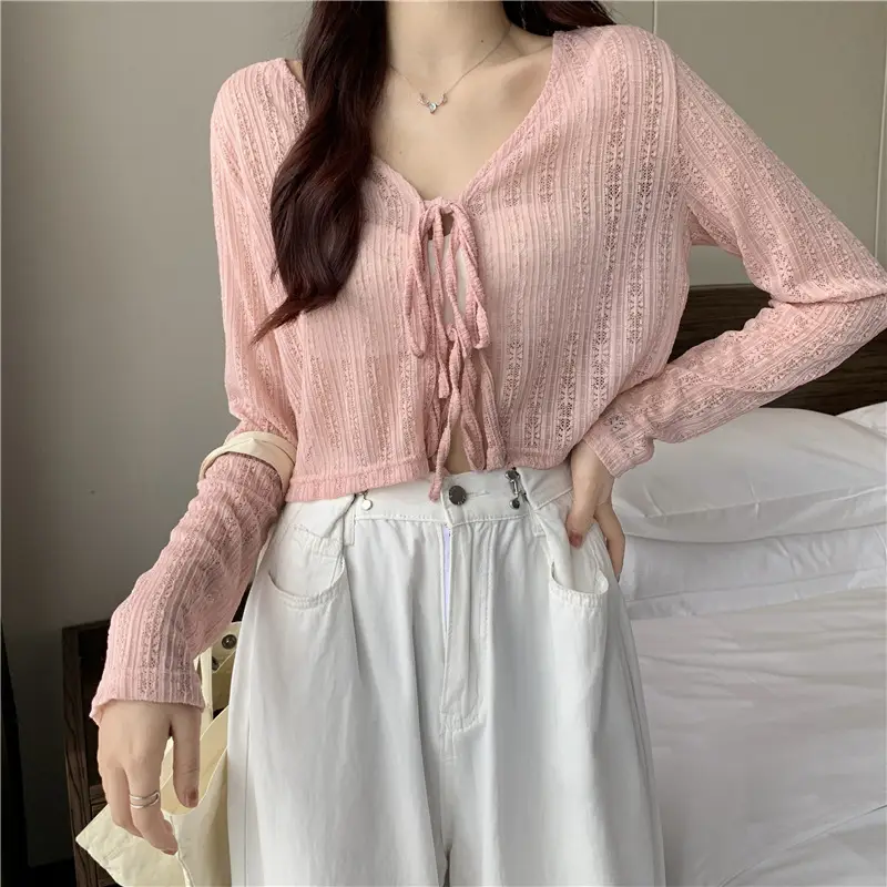 Women's Green Knitted V-Neck Shawl Jacket Summer Top