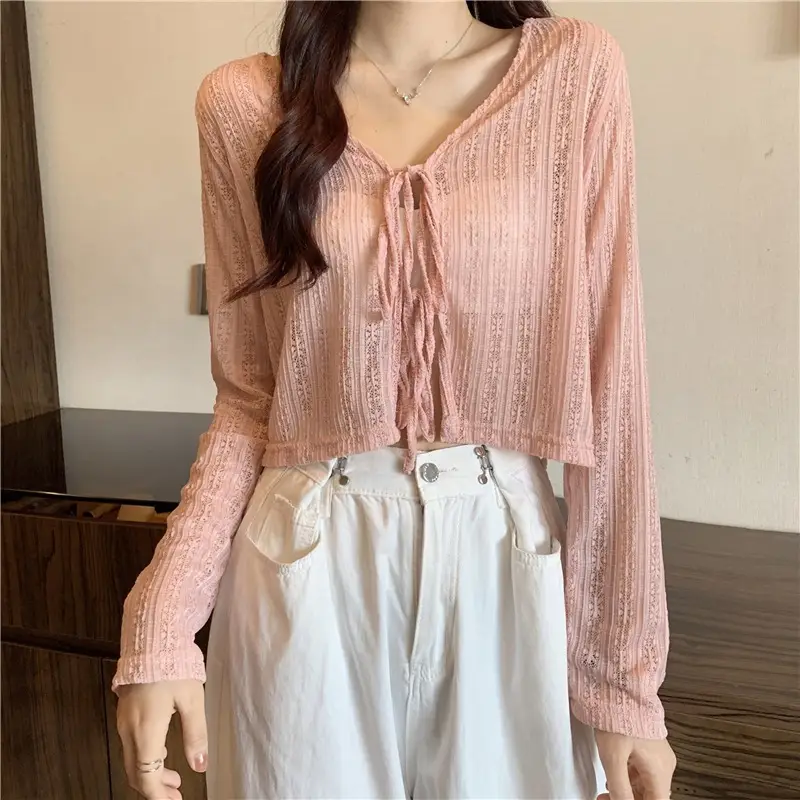 Women's Green Knitted V-Neck Shawl Jacket Summer Top
