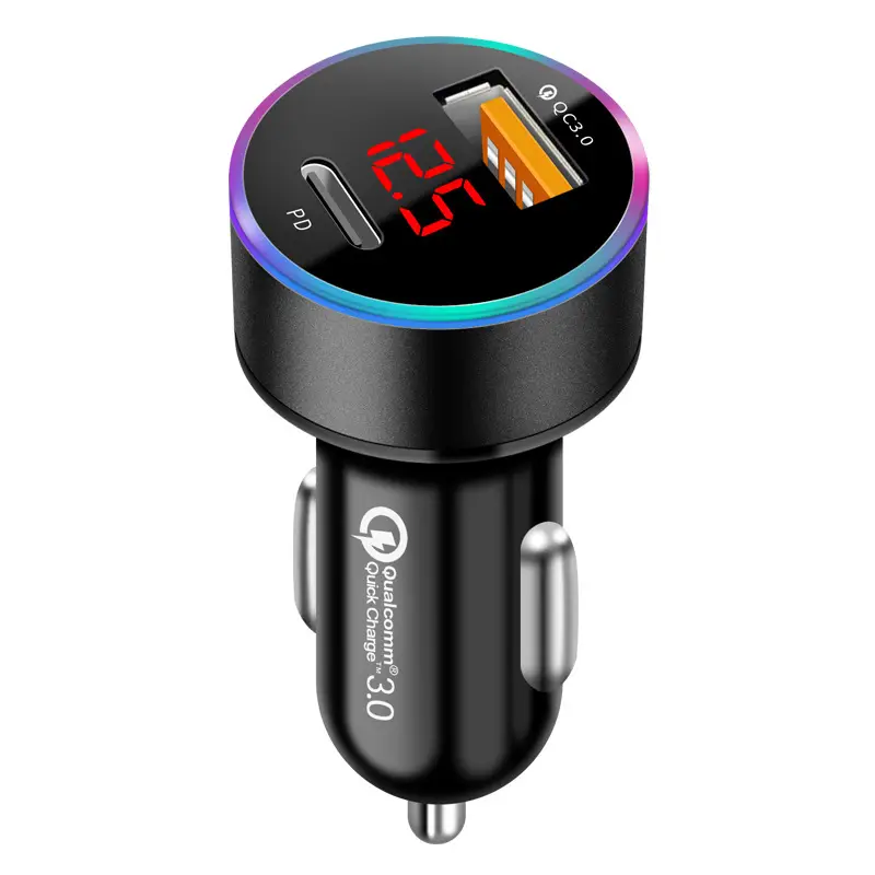 PD20W + QC3.0 Dual Charging Car Charger with Voltage Monitor