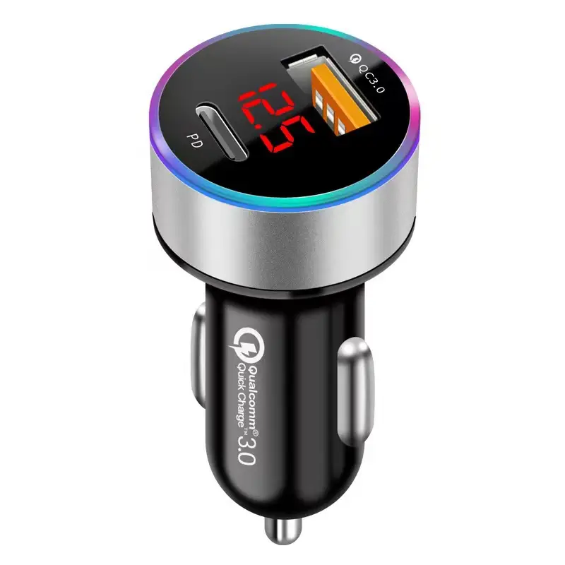 PD20W + QC3.0 Dual Charging Car Charger with Voltage Monitor
